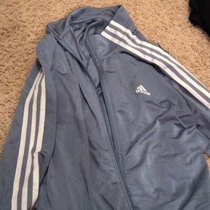 adidas blue and white striped jacket with pockets